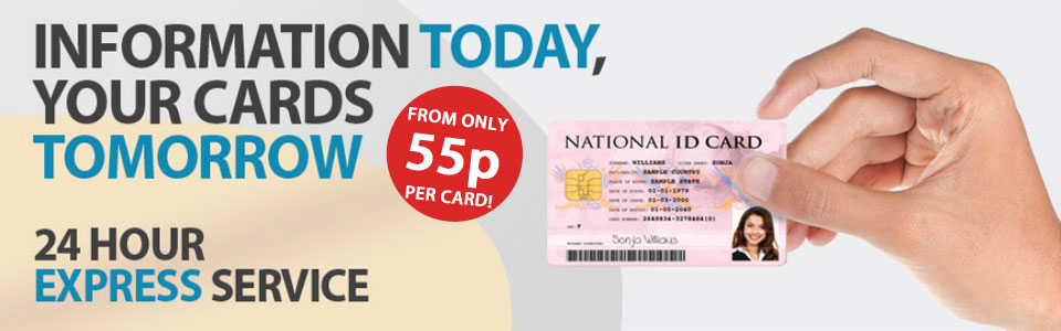 Banner showing a national ID card, and text promoting the 24hr express service