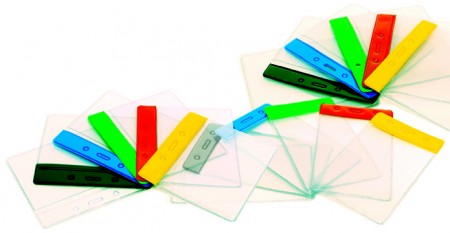 IDM Visitor pass holder, landscape clear insert size 100mm x 85mm - red header (100s) 