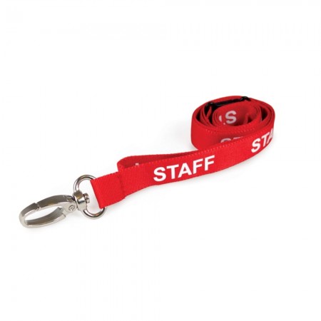 IDM AC222-SF-RD-MC Staff Printed Breakaway Metal Clip Lanyards - Red (Pack of 100)