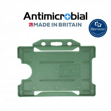 Antimicrobial recyclable single sided rigid badge holder - Landscape, Dark Green