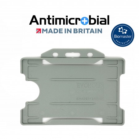 Antimicrobial recyclable single sided rigid badge holder - Landscape, Grey
