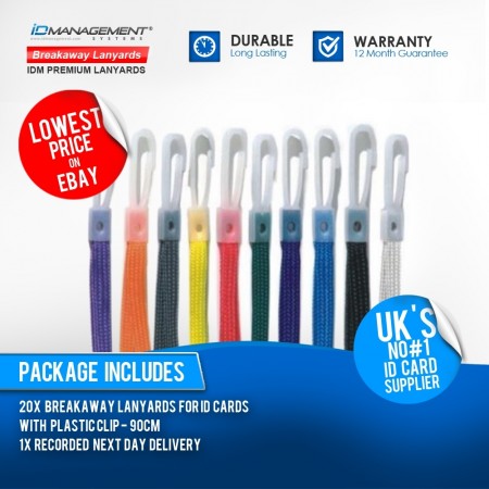 20 Breakaway Lanyards for ID Cards with Plastic Clip - 80cm • Various Colours (eBay Only)