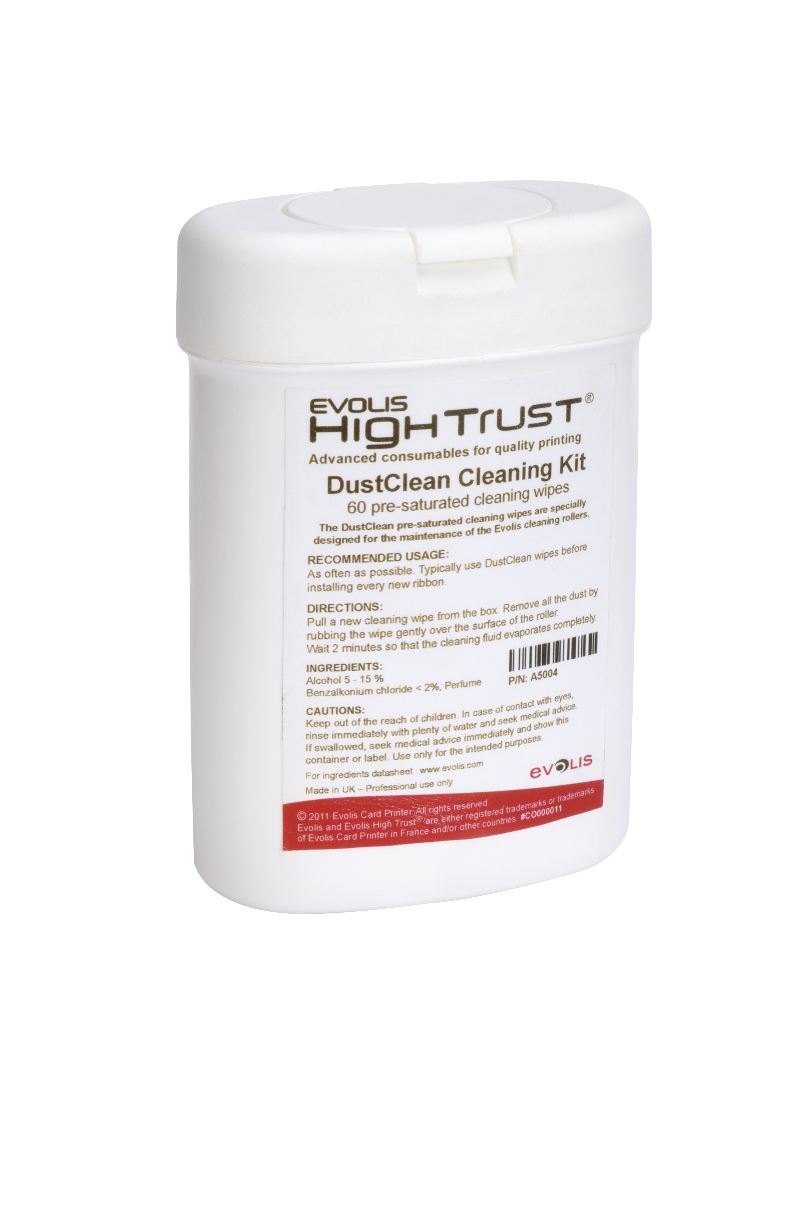 Evolis A5004 Dustclean Cleaning Kit for Cleaning Rollers - 60 Wipes
